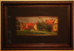 Антикварная картина маслом "Деревенская улица". Российская Империя, конец 19 века