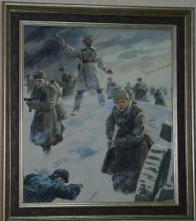 Картина акварелью "Зимняя атака". Народный художник РФ Усыпенко Ф.П. , 1950-е годы